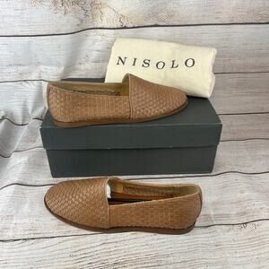 Nisolo Mara Mens Sz 10.5 Woven Slip On Flats Brown Brandy Loafers